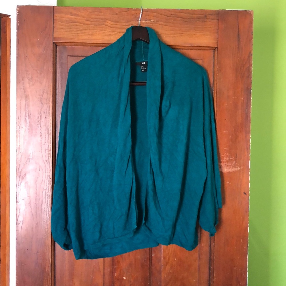 Drop shoulder, shawl collar open cardigan, size L